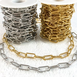 large chunky smooth oval link Paper clip chain, 304 stainless steel open links cable chain, jewelry and crafting supplies