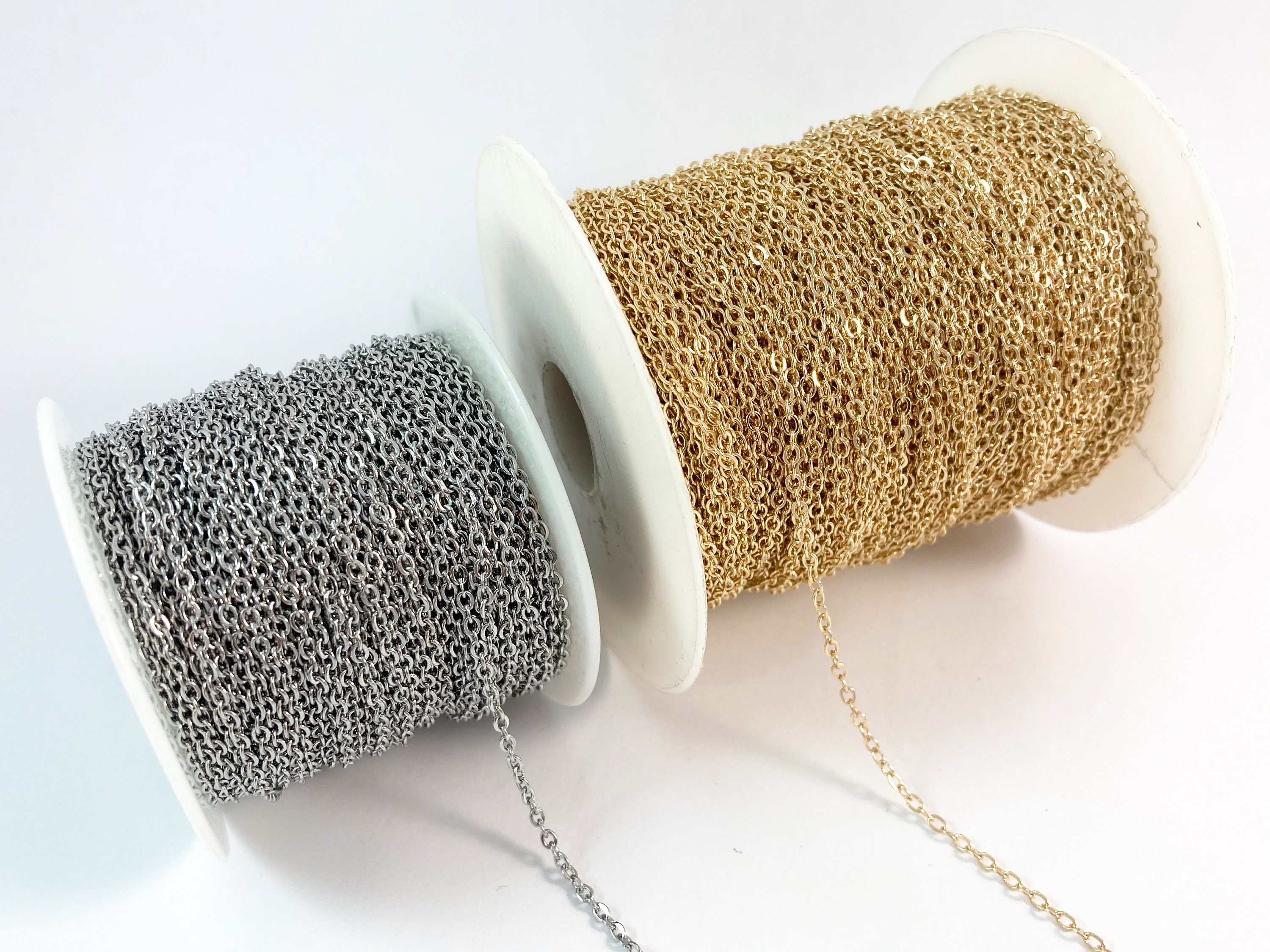 Flat Cable Chain, 2mm thin chain, 14k gold plated brass, 304 stainles…