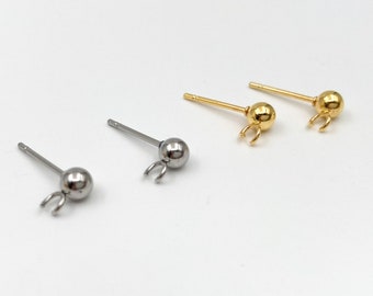 4mm Open Ball Earring Posts: Gold Plated 316L Stainless Steel Jewelry Supply