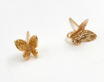 8mm Butterfly earring posts, 24k gold plated brass earring studs, earring findings, jewelry supplies