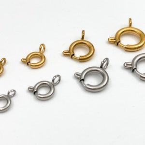 Stainless steel spring ring clasps, 5mm 6mm 8mm 10mm clasps for necklace and bracelet making, 18k gold plated, jewelry and crafting supplies image 1