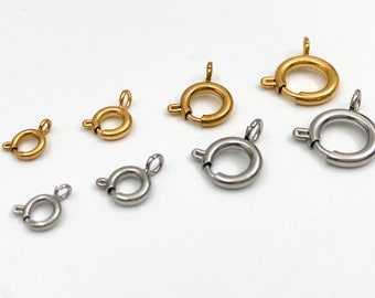 Stainless steel spring ring clasps, 5mm 6mm 8mm 10mm clasps for necklace and bracelet making, 18k gold plated, jewelry and crafting supplies