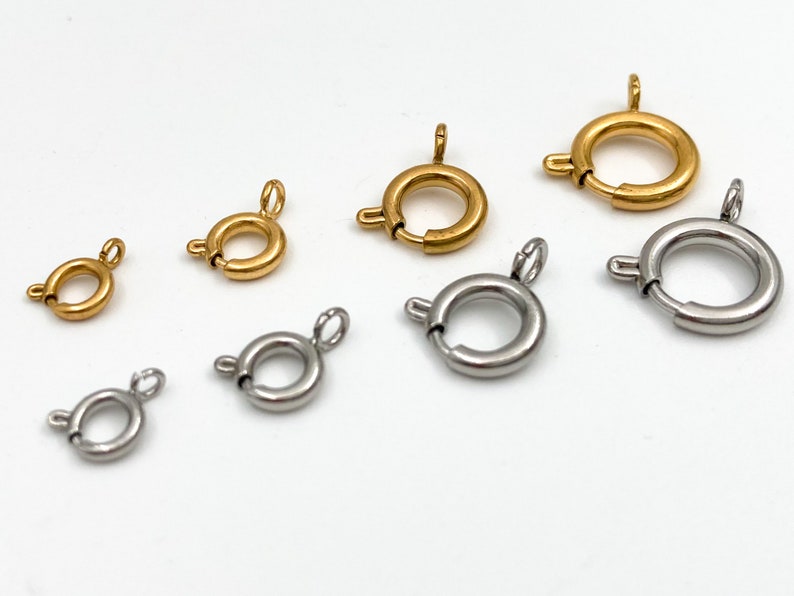 Stainless steel spring ring clasps, 5mm 6mm 8mm 10mm clasps for necklace and bracelet making, 18k gold plated, jewelry and crafting supplies image 1