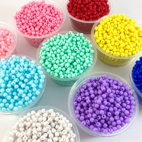 4mm Gumball beads, acrylic bubblegum beads, round loose beads, spacer and block beads for necklace and bracelet making, crafting supplies