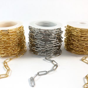 Flat Paper Clip Chain, Gold Plated & PVD Stainless Steel Jewelry Supplies