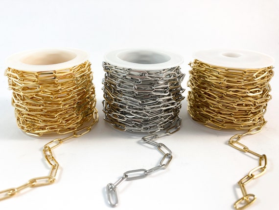 Flat Paper Clip Chain, Gold Plated & PVD Stainless Steel Jewelry Supplies