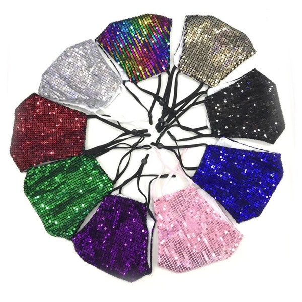 Free Shipping !! Big Sale !! NEW! UPGRADED! Sequin Glitter Sparkle Face Mask, Christmas Color !!