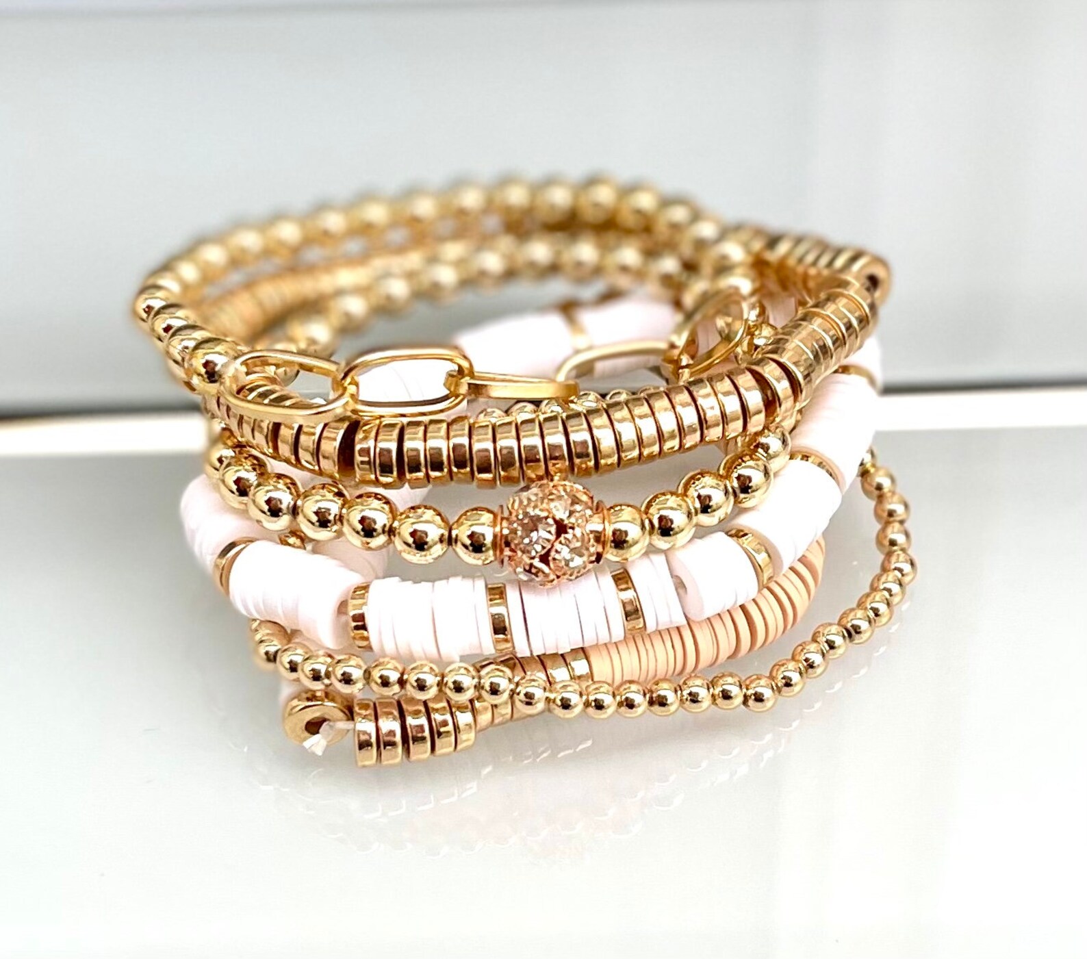 Stackable Bracelet SET Stretchable Bracelets 18k Gold Etsy