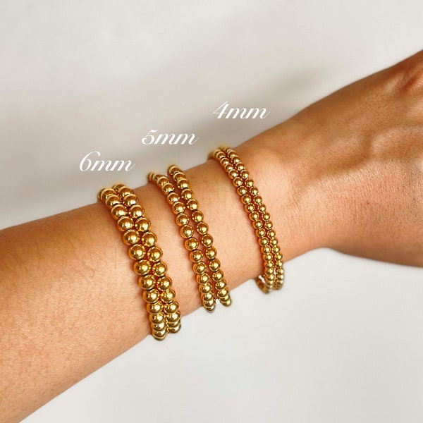 18k Gold filled Beaded Bracelet Set, Stackable, Stretchable, non tarnishing gold ball bracelet