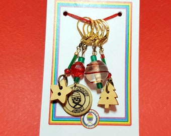 Christmas Cheer Handmade Stitch Markers, Progress Keepers Set for Crochet & Knitting