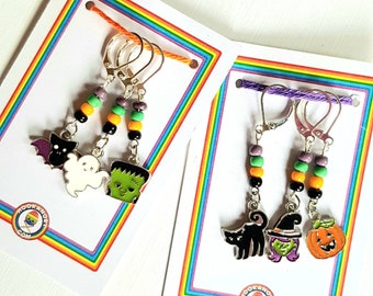 Halloween Stitch Markers Progress Keepers Frankenstein Witch Cat Set of 3