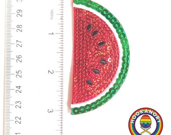 Sequin Melon, Embroidered Iron-on Pocket Patch bag Motifs for customising jackets & clothing