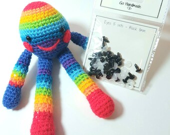 Amigurumi Toy Black Safety Eyes pack of 1, 5 or 15 pairs size 8mm