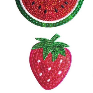 Strawberry, Melon, juicy fruits DIY Embroidered Iron-on Pocket Patch bag Motif