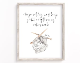 For you created my innermost being, you knit me together, psalm139:13, Scripture Wall Art, Bible verses for nursery, Baptism, Christening