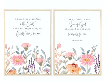 Láminas de las Escrituras de Gálatas 2:20, decoración floral cristiana para pared (descarga digital)