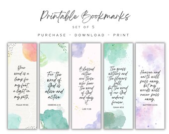 Watercolor Scripture Bookmark Set of 5 (Instant Download)