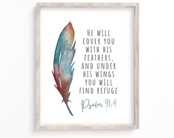 Psalm 91 Scripture Wall Art: Feather Print (Digital Download)