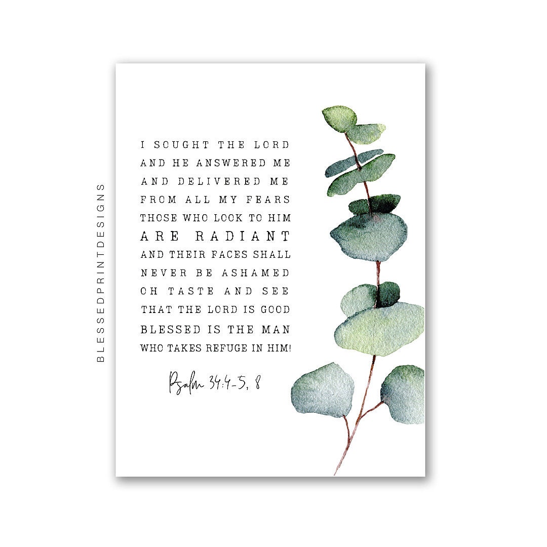 Psalm 34:4-5,8 Bible Verse Printable Wall Art (PDF Download) - Etsy