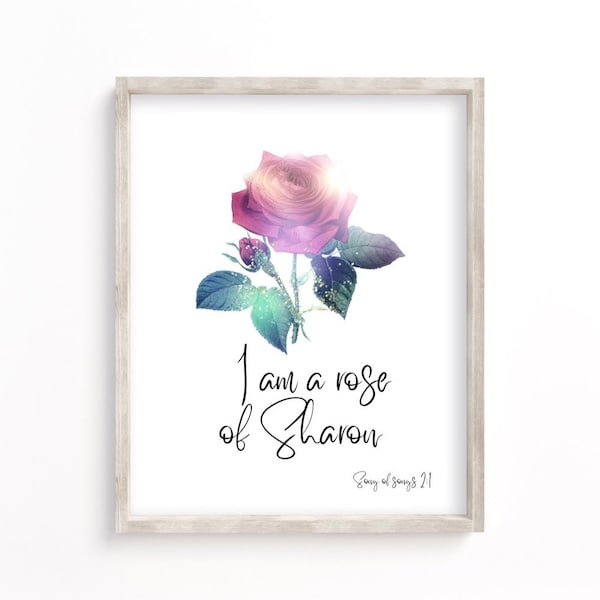 I am a rose of Sharon, Song of Songs, Scripture Wall Art, Biblical verse wall print, bible printable