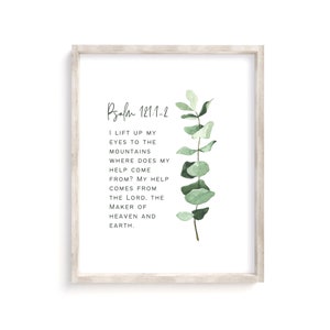 I lift up my eyes to the mountains, My help comes from the Lord, Psalm 121:1-2, Scripture Wall Art Watercolor Bible verse wall, Christmas