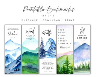 Watercolor Mountain Bible Verse Bookmark Set (Digital Download)