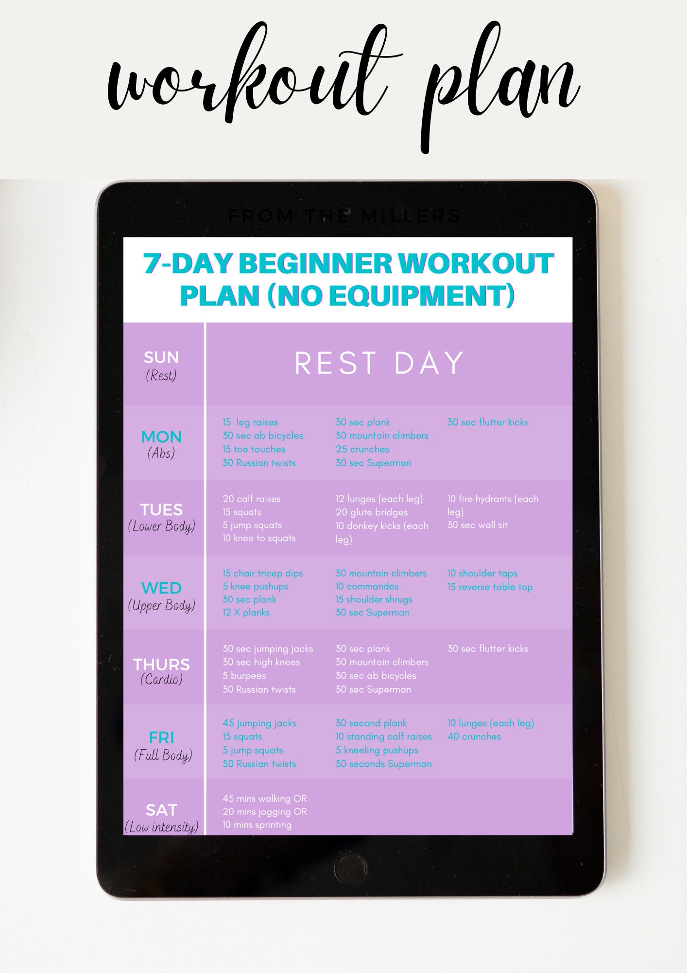7day Beginner No Equipment Workout Plan Etsy