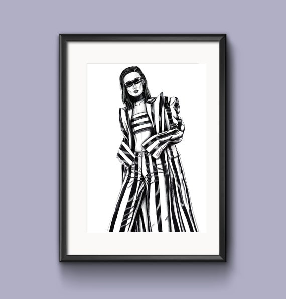 Illustration A4 Balmain - Black and white print - Art poster