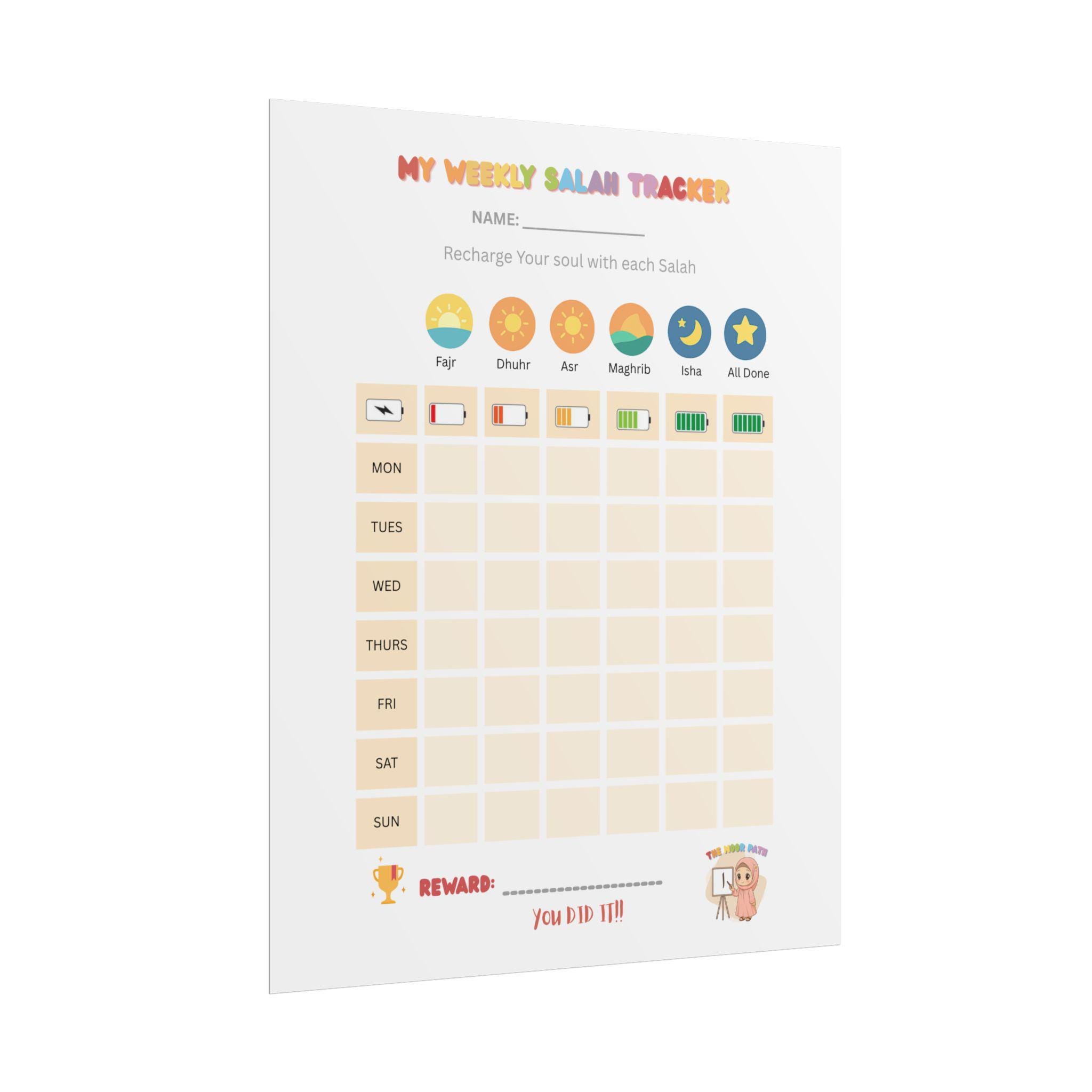 Kids Salah Tracker Poster: Fun Islamic Prayer Chart With Reward System ...