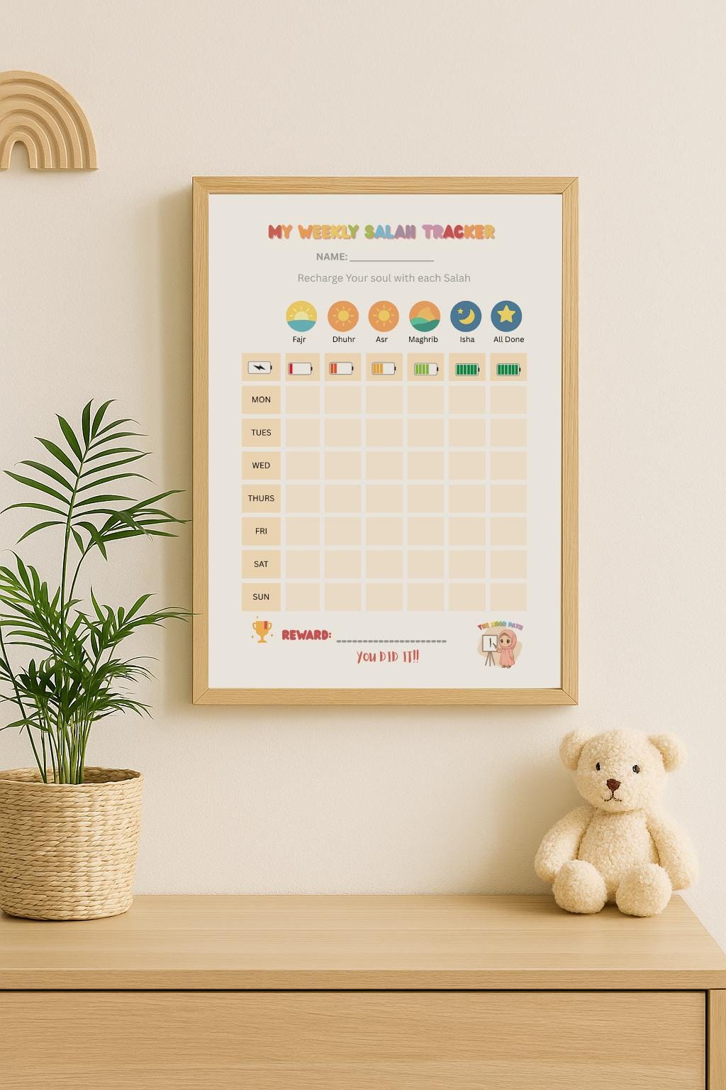 Kids Salah Tracker Poster: Fun Islamic Prayer Chart With Reward System ...