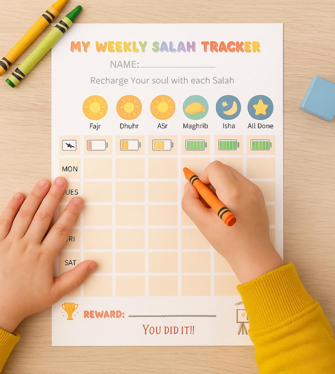 Kids Salah Tracker Poster: Fun Islamic Prayer Chart With Reward System ...