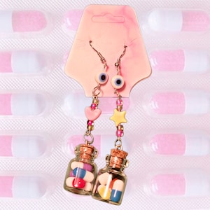 Glass Pill Jar Pastel Charm Earrings