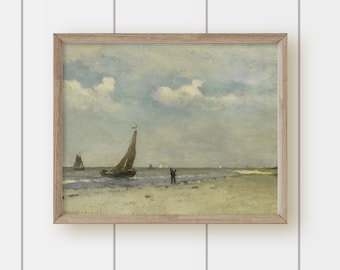 Vintage Sailboat Sea Oil Painting - Sandy Sailboat