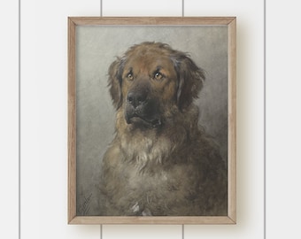 Vintage Neutral Dog Art - Sitting Dog