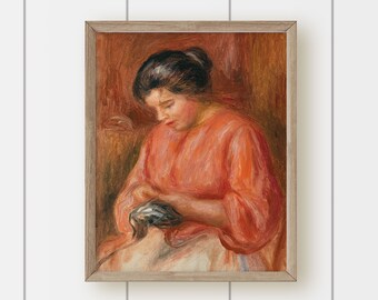 Vintage Portrait Oil Painting  Print - Woman in Red Blouse