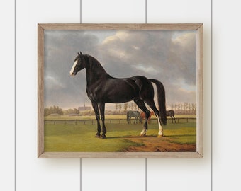 Vintage Horse Painting Print - Black Stallion