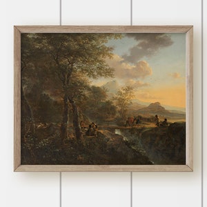 Vintage Autumn Landscape Oil Painting  Print - Sunset Landscape