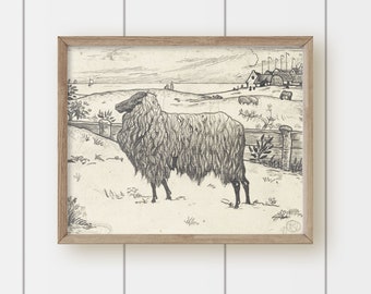 Vintage Farmhouse Art Print - Black Sheep