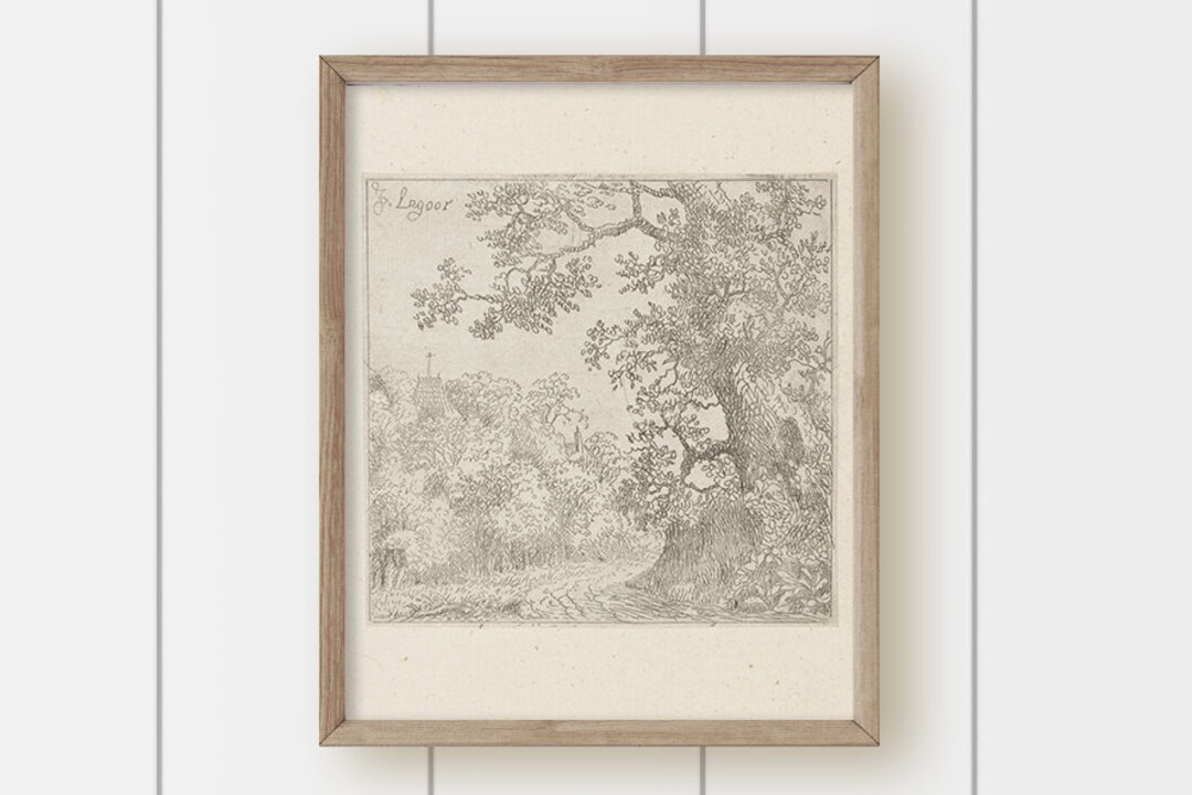 Vintage Landscape Painting - Pen and Ink Forest - Etsy