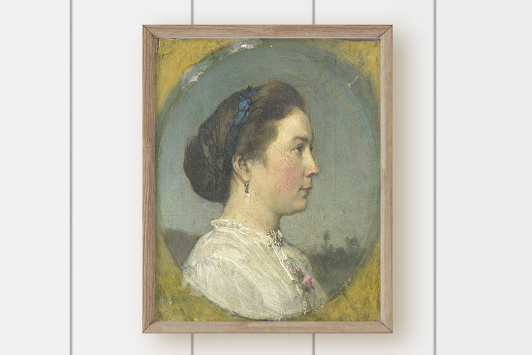 Vintage Portrait Oil Painting Print - Woman With Blue Bow - Etsy