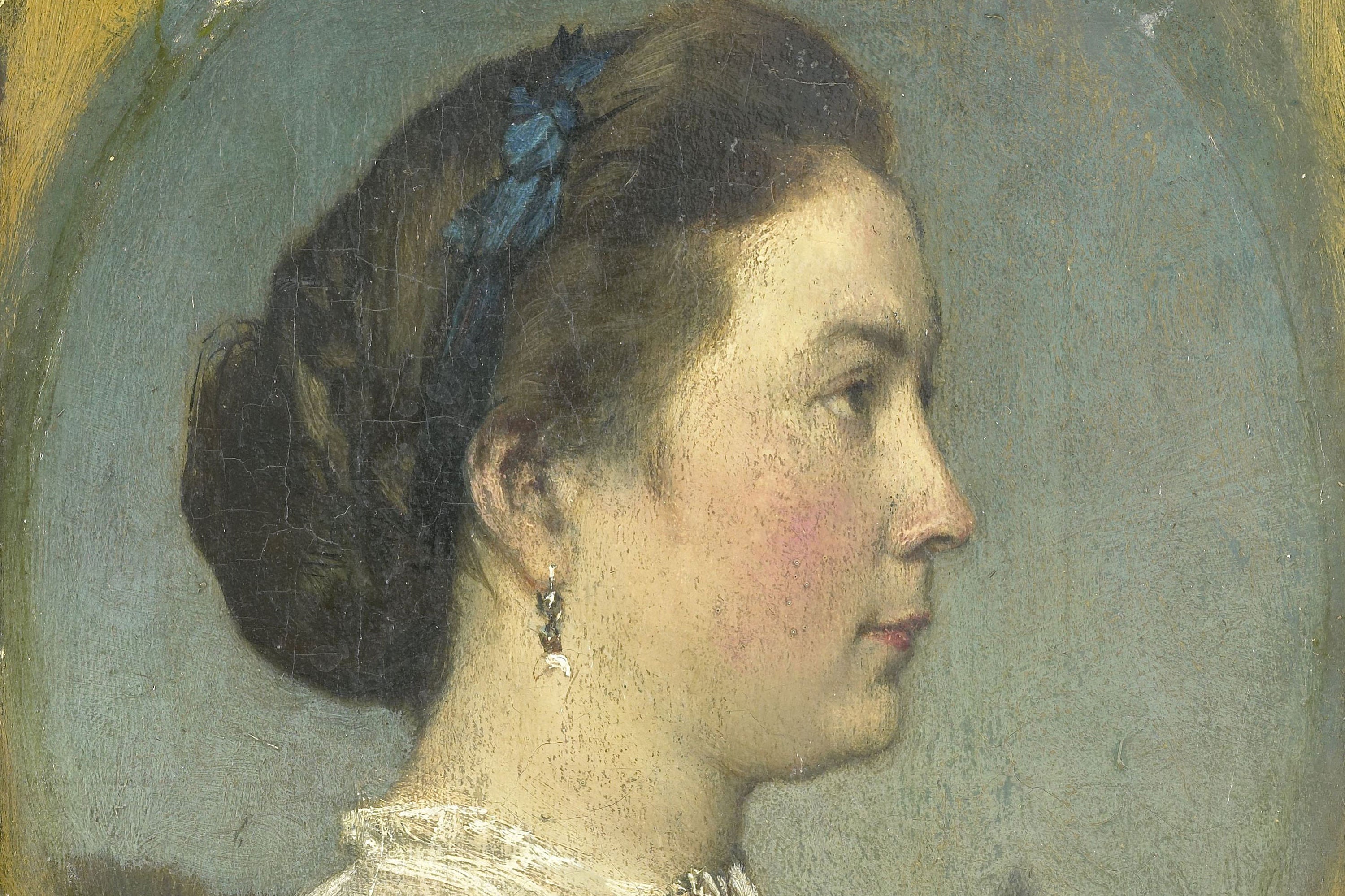 Vintage Portrait Oil Painting Print - Woman With Blue Bow - Etsy