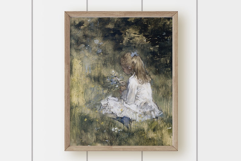 Vintage Portrait Oil Painting Print - Girl in Grass - Etsy