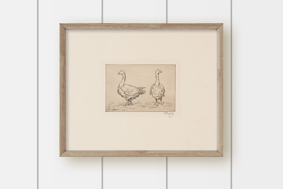 Vintage Painting Goose Art - Pen and Ink Geese