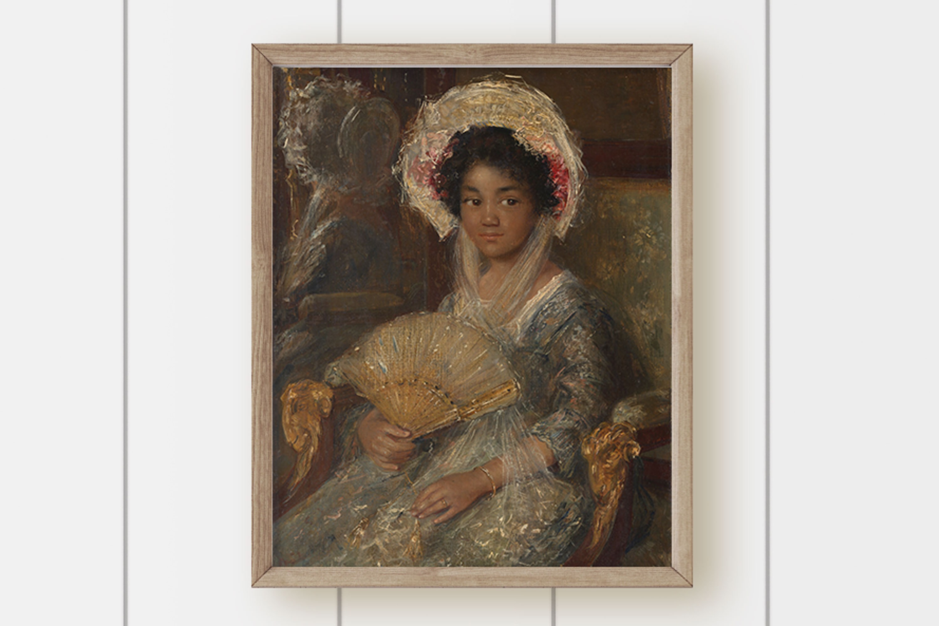 Vintage Portrait Oil Painting Print - Girl With Hat and Fan - Etsy