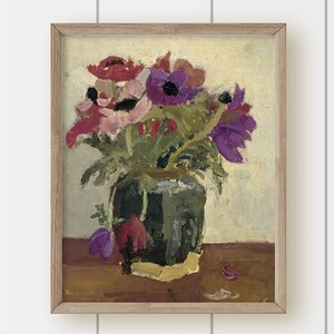 Vintage Floral Painting - Purple Anemones