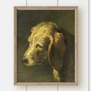 Vintage Neutral Dog Painting - Portrait of a Dog