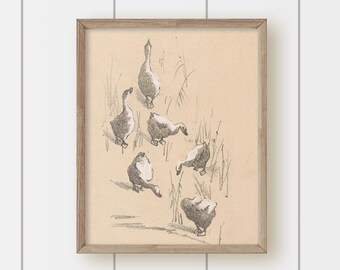 Vintage Goose Art Painting - Exploring Geese