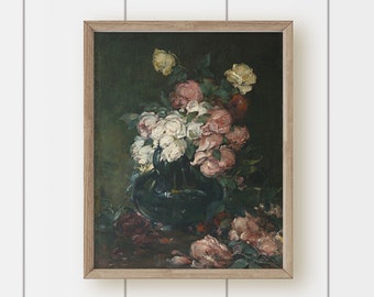 Vintage Floral Painting - Dark Roses