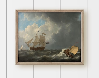 Vintage Sailboat Sea Oil Painting - Three Boats