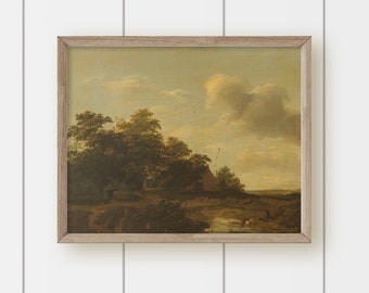 Vintage Autumn Landscape Oil Painting  Print - Farm Landscape